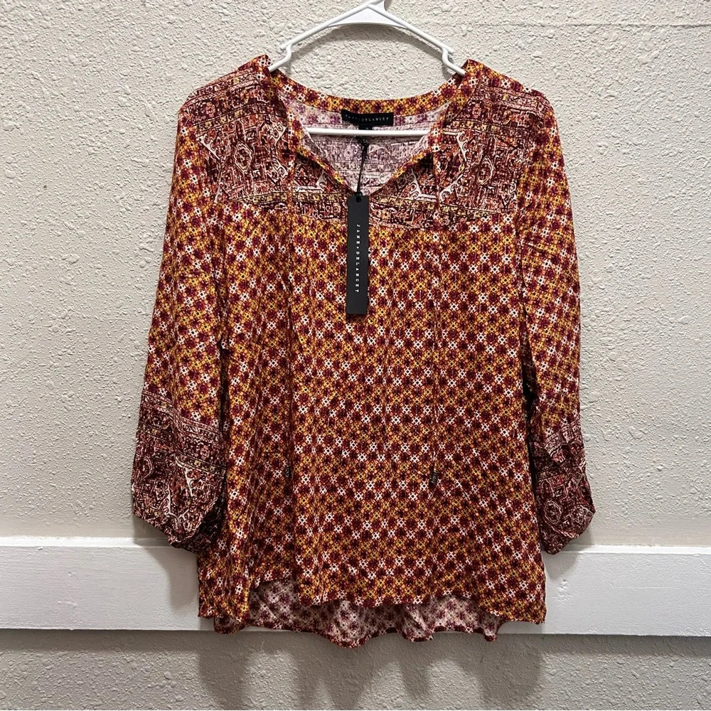 Jane and Delancey Women's Multicolor V-Neck 3/4 Sleeve Peasant Blouse NWT M